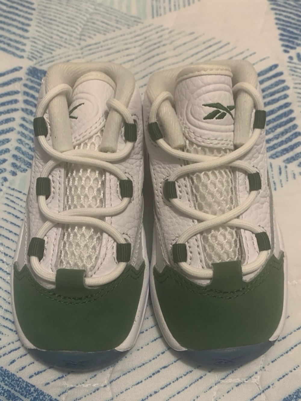 Reebok Kids White and Green Slip-On Style Sneakers